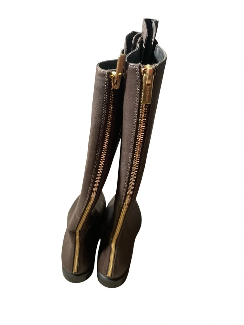 Z2- Finely Calvin Klein size 8.5 Classic Women's Brown Leather Knee-High Boots